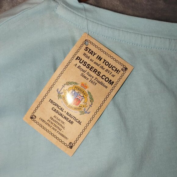 Pussers Women XL Turquoise Blue Royal Navy Traditional Cotton vintage vneck Top - Picture 4 of 12